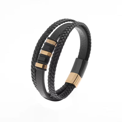 Classic Multilayer Leather Bracelet Men Hand Jewelry Gift Handsome Business Bracelet with Metal Magnetic Clasp